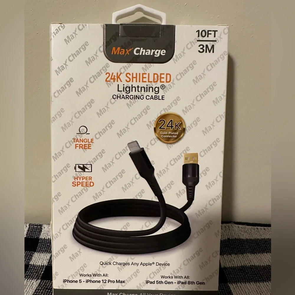 Max Charge 24K Shielded Lightning Charging Cable~NIB!